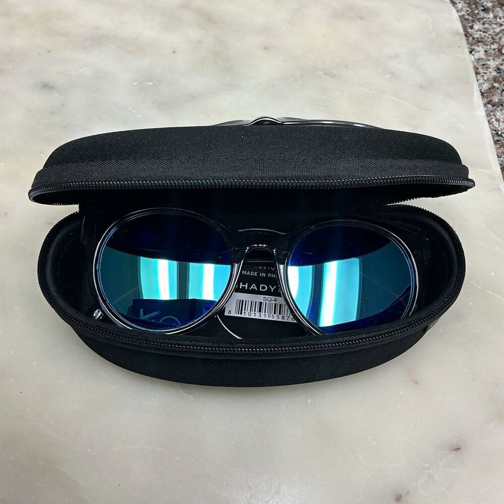 Shady Rays SIR Round Sunglasses Gray Frame Blue Mirrored Polarized Lens w/ Case